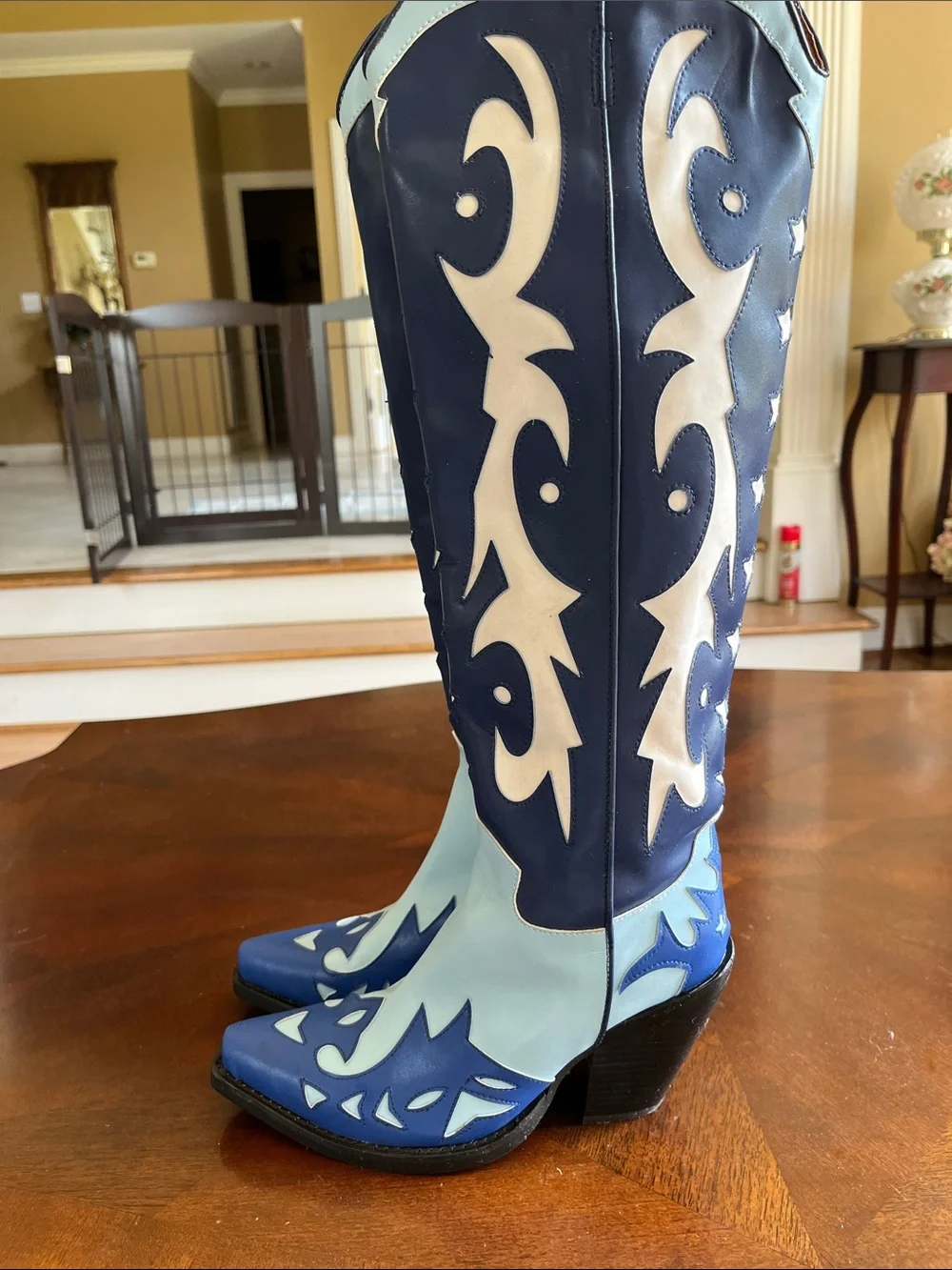 Women’s Blue Two-Tone Western Knee-High Boots